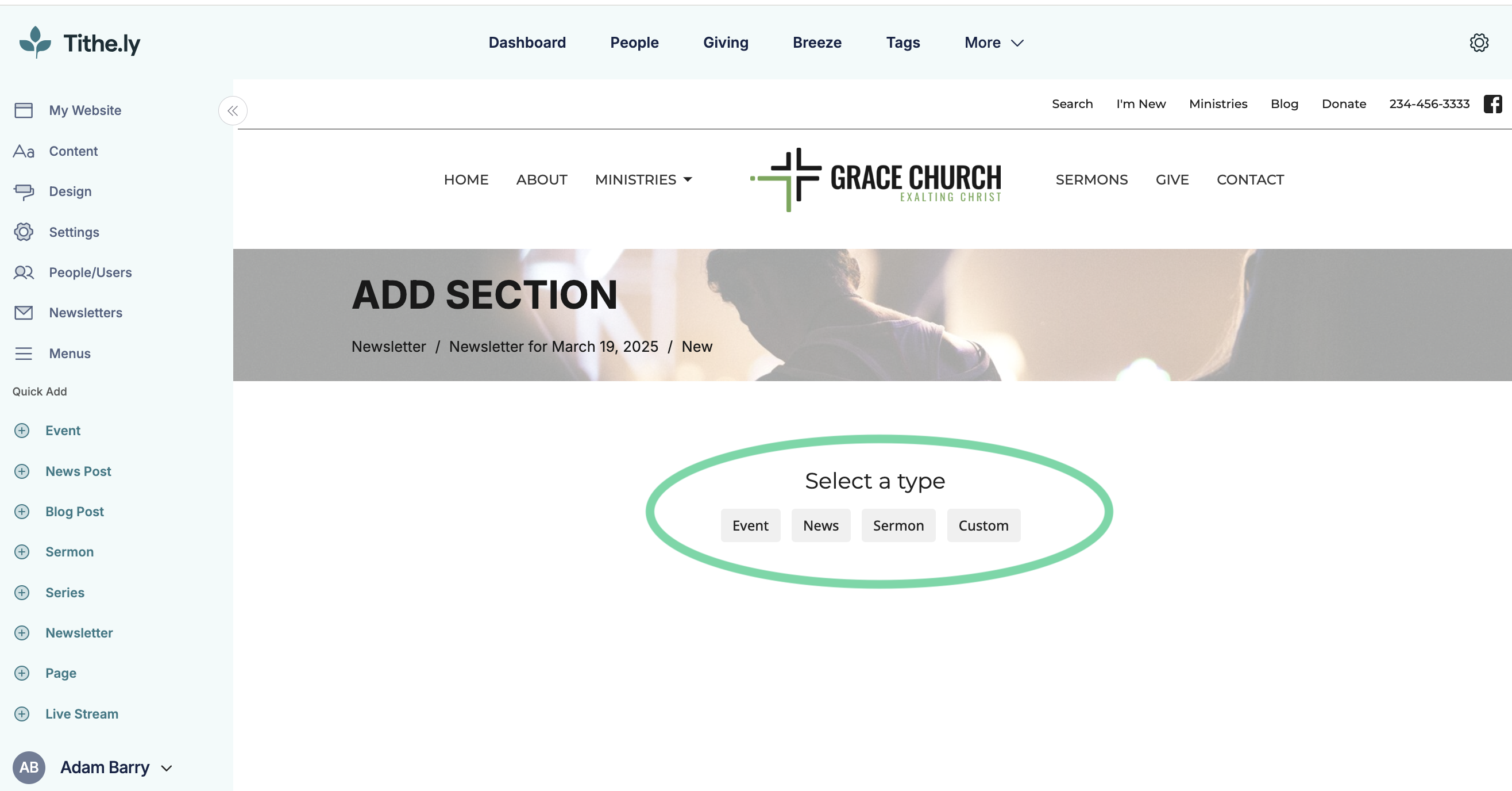 Sites Newsletter Add Section Content Type.png